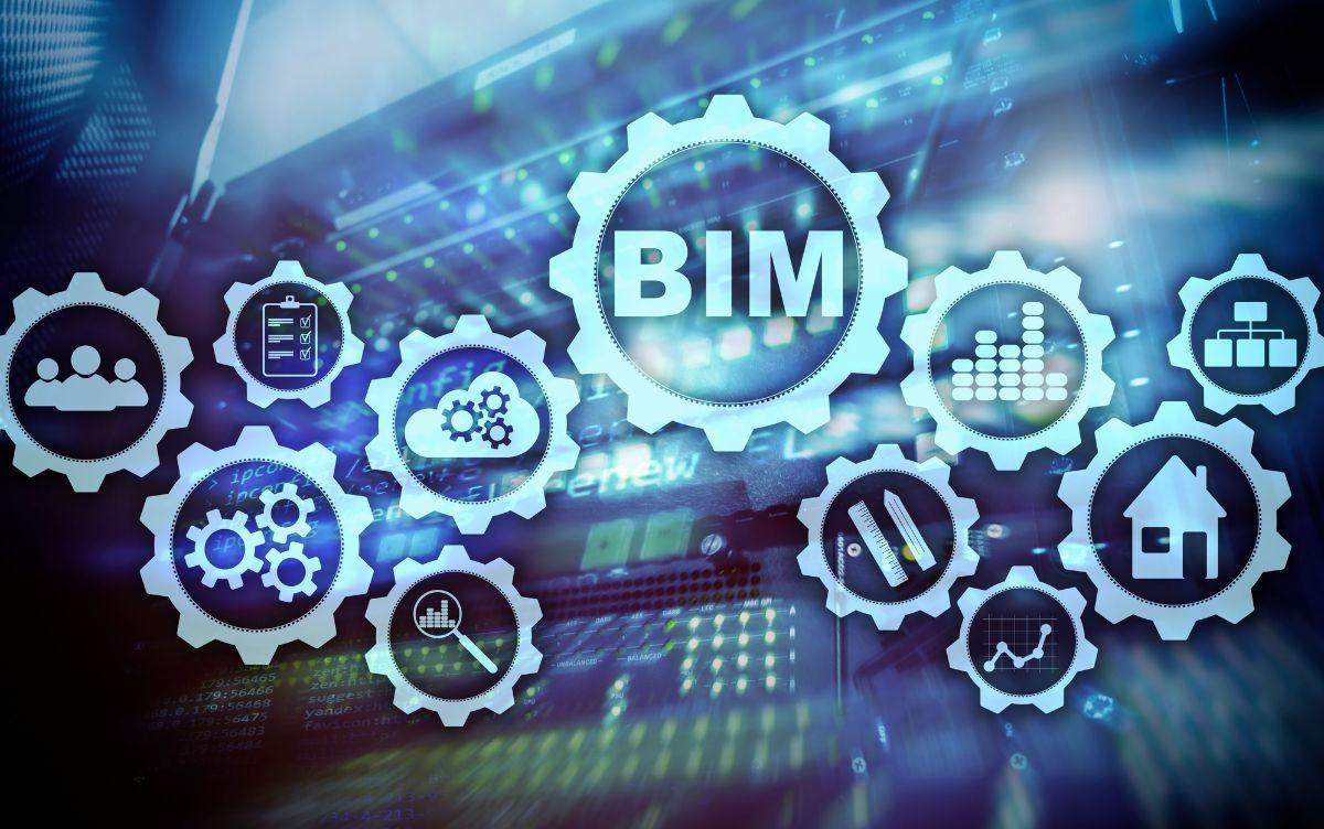 Modellazione BIM con ingranaggi digitali e icone di progettazione, dati e gestione degli edifici per il lavoro del BIM Specialist. Modellazione BIM con ingranaggi digitali e icone di progettazione, dati e gestione degli edifici per il lavoro del BIM Specialist.